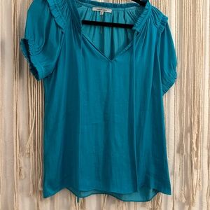 Naked Zebra Teal Blouse with Ruffled Sleeves